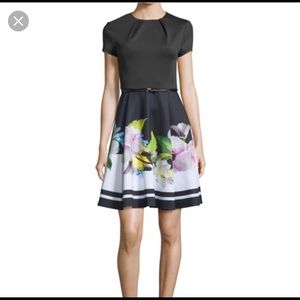 Black Floral Belted Dress